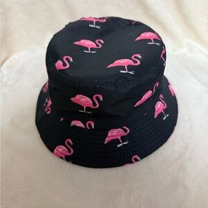 Black Bucket Hat with Pink Flamingos